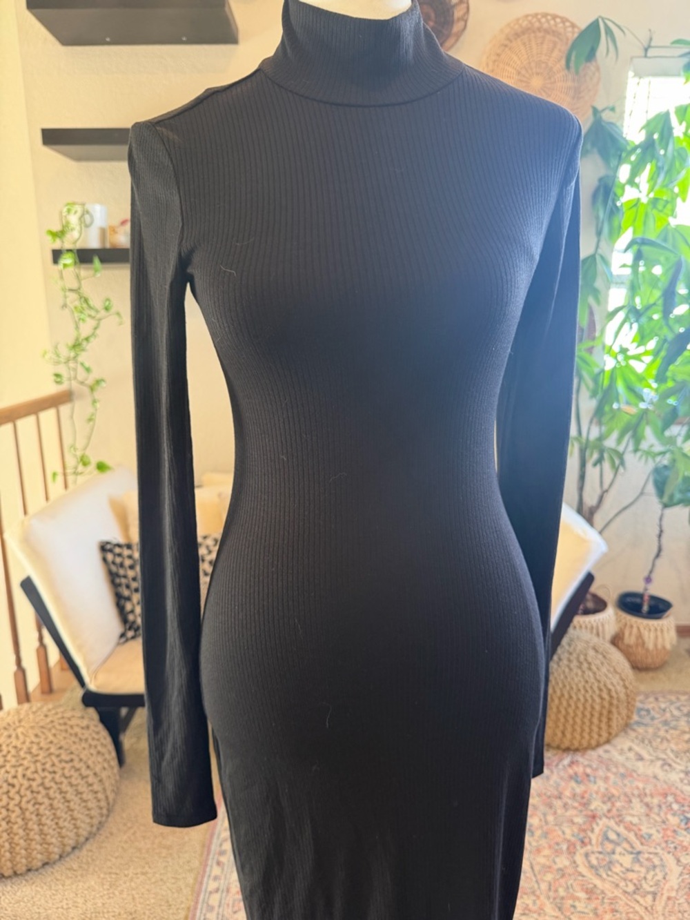 AFRM x Nordstrom Black Ribbed Turtleneck Long-Sleeve Dress occasion - Picture 1 of 6
